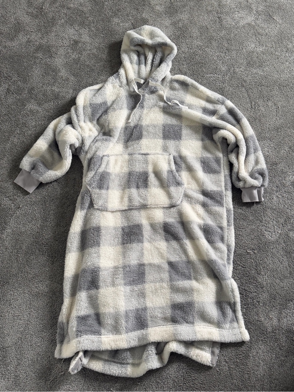 Joyspun Women’s Pullover Long Sleeve Fleece Hoodie sleep Shirt Gray plaid SZ XL